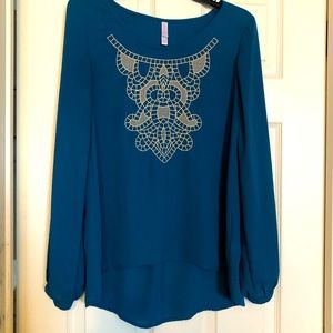 Teal and Cream blouse (M)